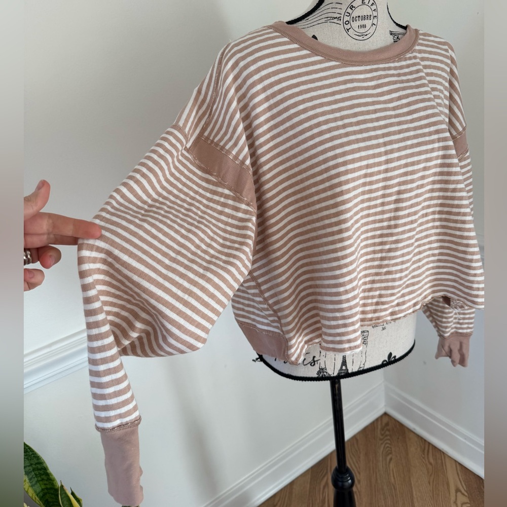 FP Movement by Free People Beige and White Striped Cropped Long Sleeve Top - Picture 4 of 8